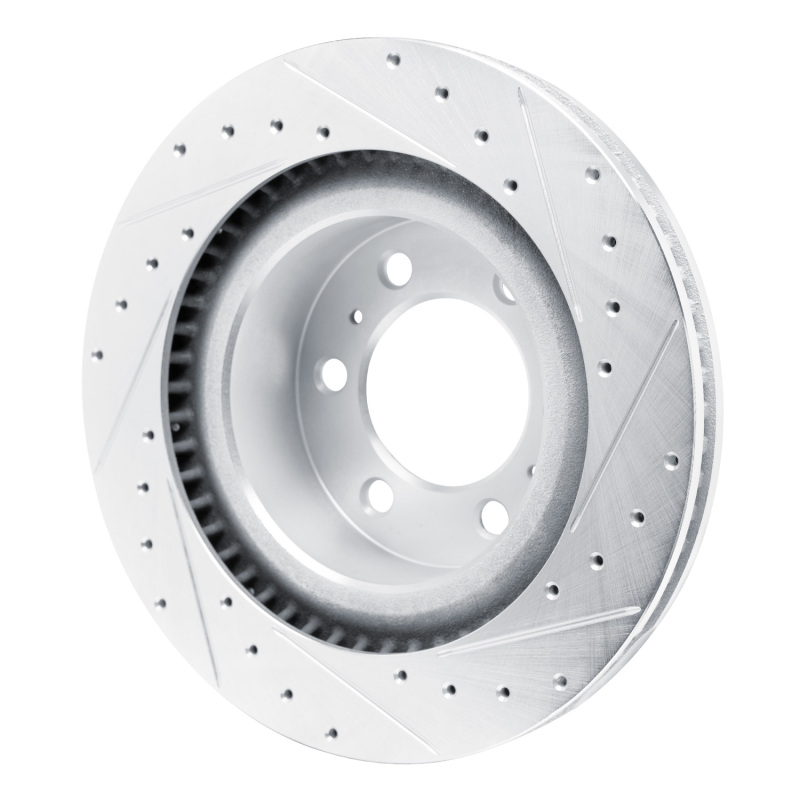 Lexus GX550 Brake Rotor (1) - Front Left - R1 Concepts - Drilled & Slotted - Silver - `22-`25